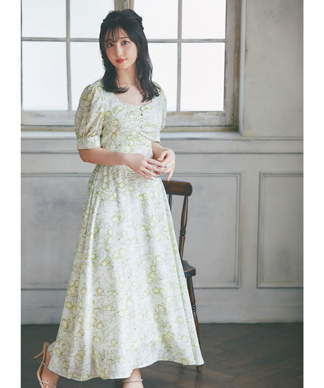 トクコのストレッチワンピース 取り外し可能な立体フラワー襟付きレースワンピース