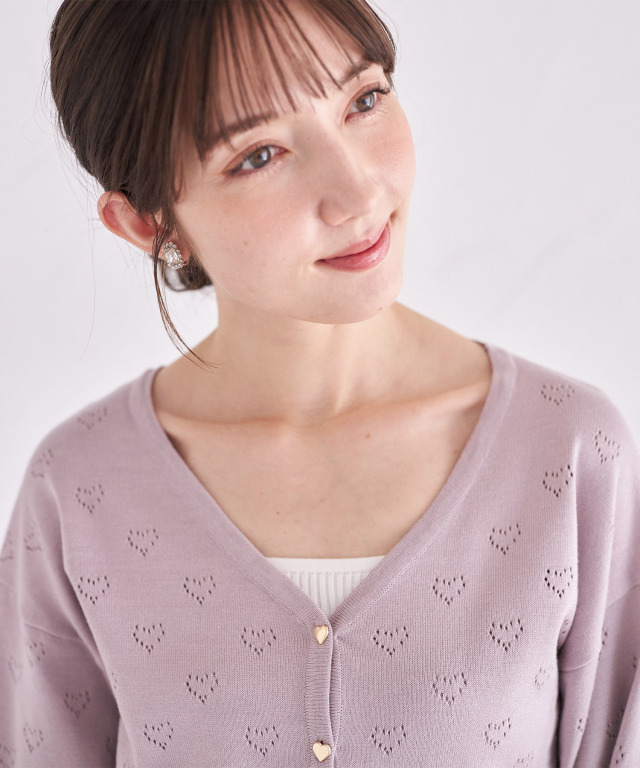極美品・希少✨️アンジェリックプリティ　透かし編みカーディガン　いちごさくらんぼ ハート釦ハート透かし編みニットカーディガン