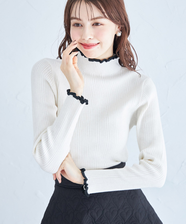 machatt フリルカラーリブニット MACHATT】フリルカラーリブニット