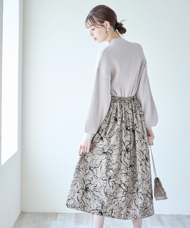 レトロ 油絵風 花柄 プリーツ Aラインスカート 通勤 4110602 letana-8.jpg