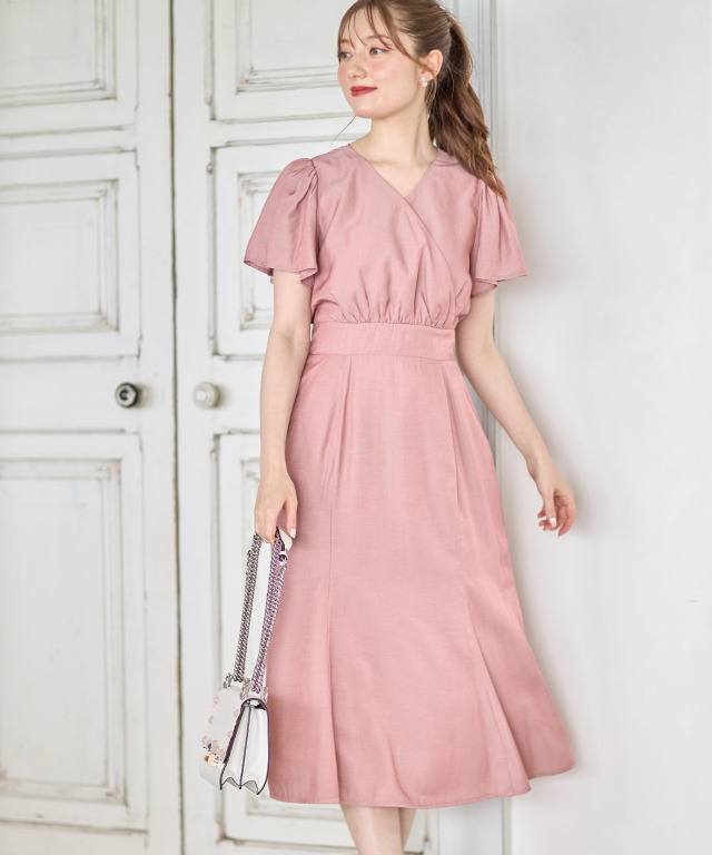 フレアスリーブシャンブレーカシュクールマーメイドワンピース