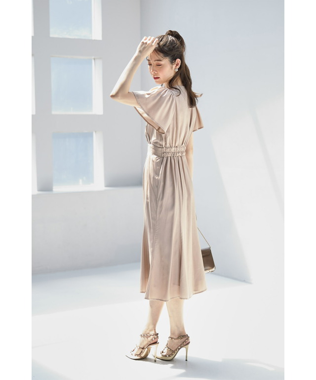 フレアスリーブシャンブレーカシュクールマーメイドワンピース