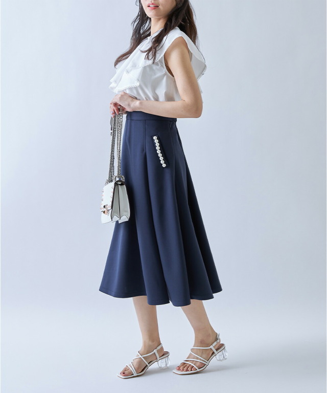 ポケットパール付きダイバータックフレアスカート 