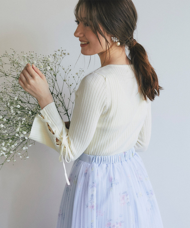 リズリサ 3連ハートビジューリボン付きレースアップスカート  