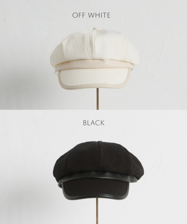 ジャガード×フェイクレザーキャスケット