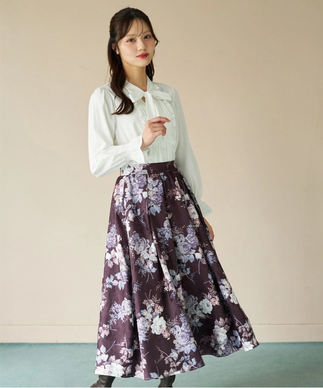 ファビアナフィリッピ ジャガード ロング フレア スカート 総柄 イタリア製 marai ロングスカート フレアスカート 柄 花柄 ミモレ丈