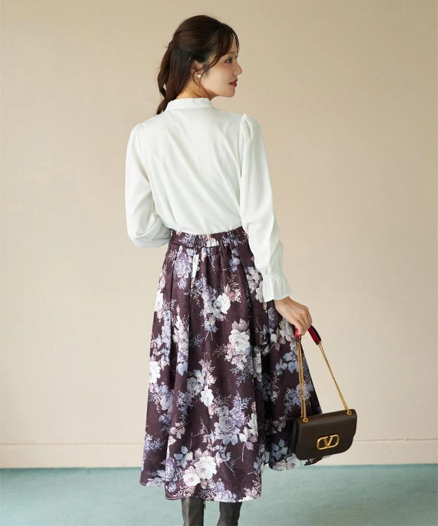 ロイヤルガーデンプリントジャガードタックフレアスカート