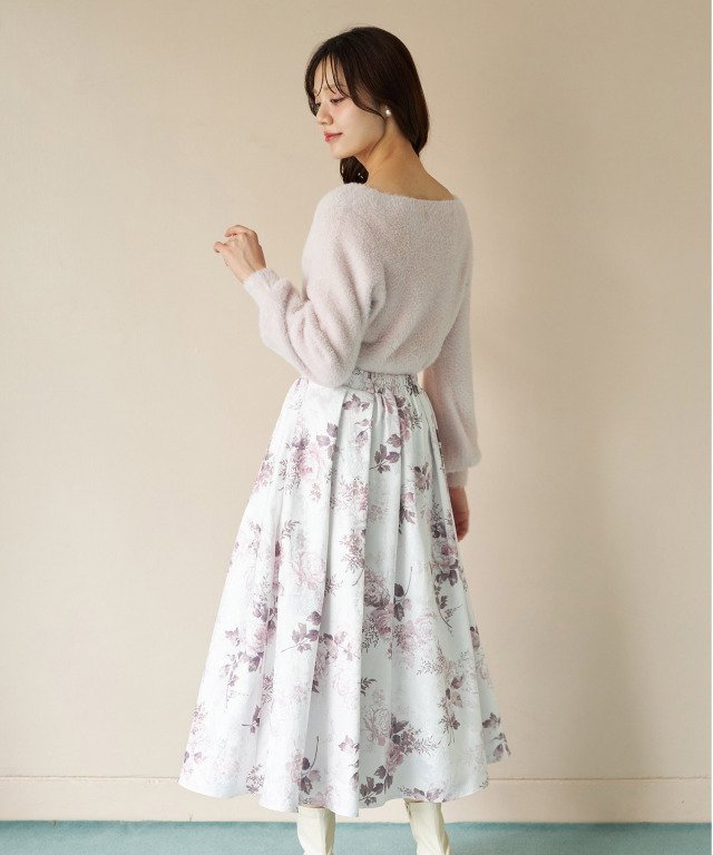 ロイヤルガーデンプリントジャガードタックフレアスカート