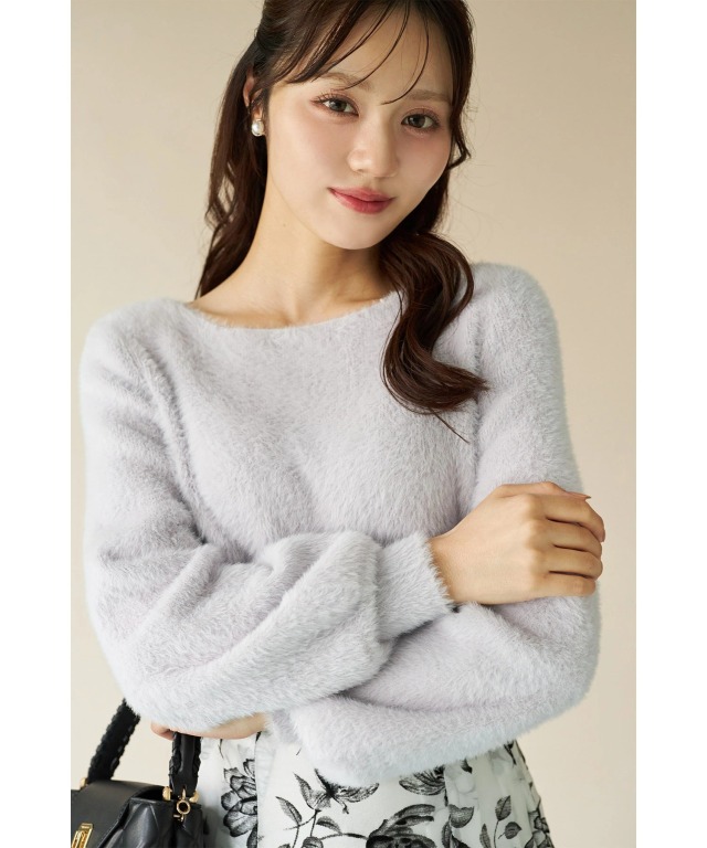 ボリュームスリーブフェザーニットプルオーバー