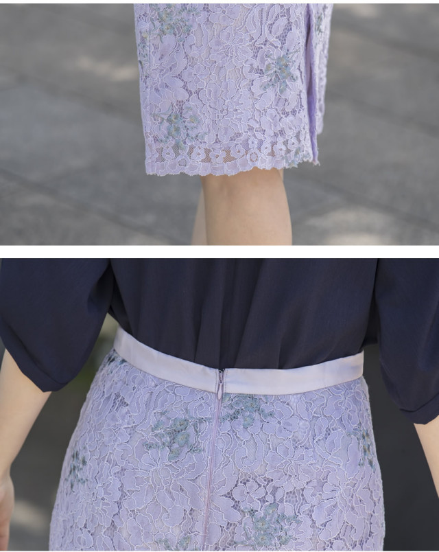 レディの色香引き立つフラワー刺繍onレースタイトスカート Luneie ルニー 17 Moeka Tocco Closet トッコクローゼット Collection 野崎萌香さんはラベンダーを着用