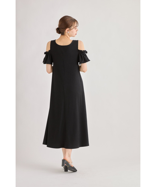 ito fukuoka yocka linen one piece wide 黒 前後2WAYオープンショルダーリブカットワンピース