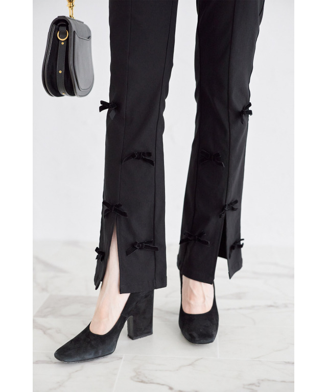 ベロアリボン付きスーパーストレッチロングパンツ