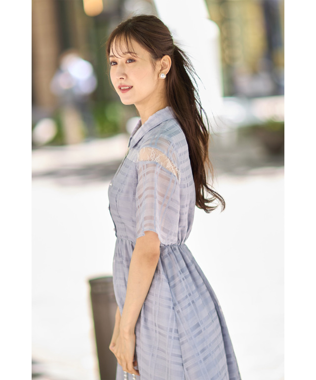 ひーさん確認用 パール釦レース×シアーチェックシャツワンピース