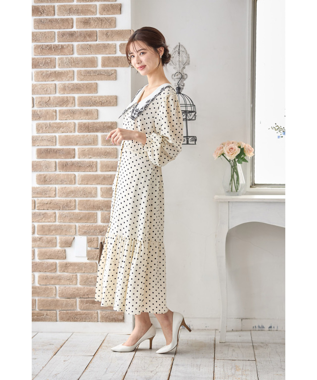 45R インディゴ コットンシルク ポルカドット ワンピース 楽天市場】SAVOY CLOTHING Double Cuffs Sailor Long One-piece