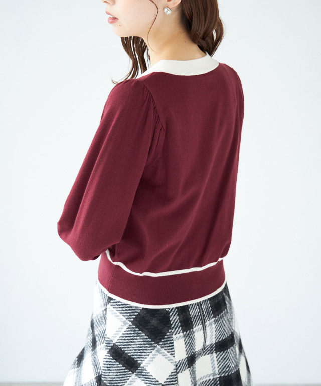 パール風ボタン配色シアバターカーディガン