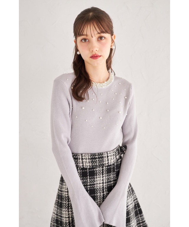 トッコクローゼット tocco closet パール付きフレアスリーブリブニットプルオーバー パール付きフレアスリーブリブニットプルオーバー