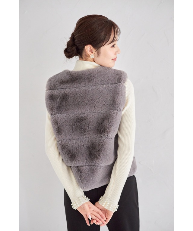 リボン付きファーベスト 