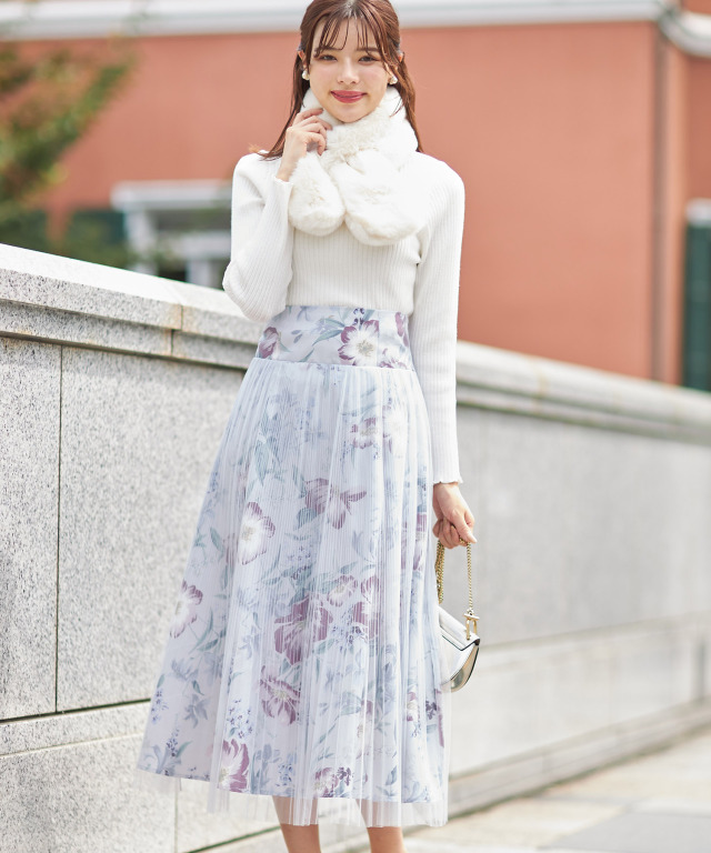 ラルフローレン　ブラックレーベル　フリル付き花柄フレアスカート サイズ4 ラルフローレン ブラックレーベル フリル付き花柄フレアスカート