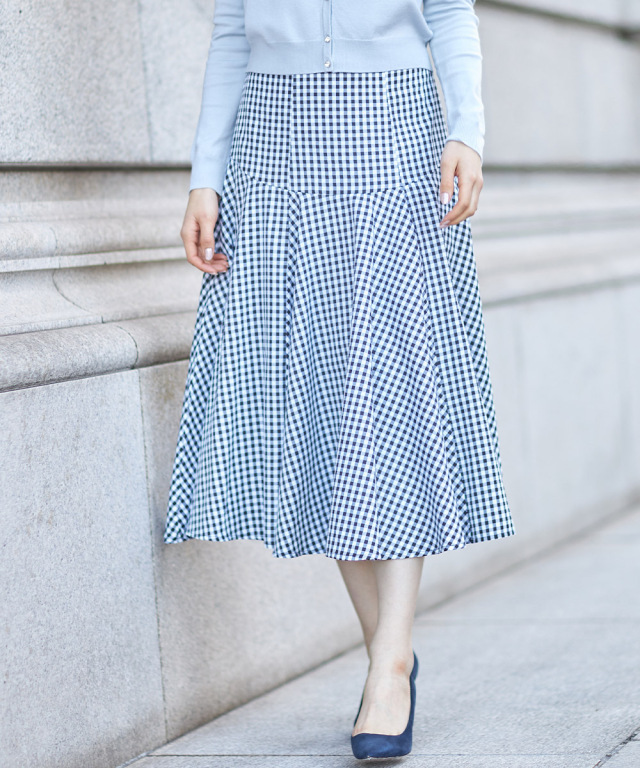 ギンガムチェック切り替えフレアスカート 