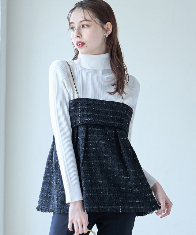 fitmore ツイードベロアカラーペプラムトップス Fit more（フィットモア） ツイードベロアカラーペプラムトップス