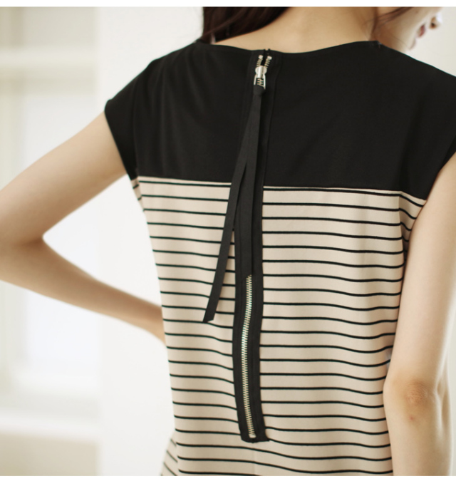 飾りファスナー付きボーダーワンピース Melin メリーン Tocco Lady Basic Style 飾りファスナー付きボーダーワンピース Melin メリーン Tocco Lady Basic Style