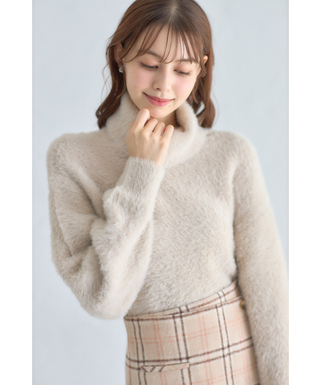 タートルネックシャギーニットプルオーバー 