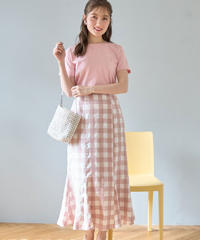 ココットパリ ギンガムチェック リネンスカート 