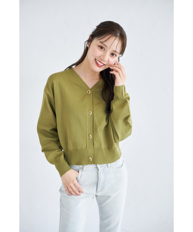ハトメバー釦ドロップショルダーニットカーディガン