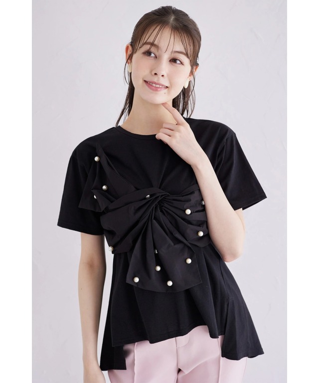 パール付きリボンモチーフトップス