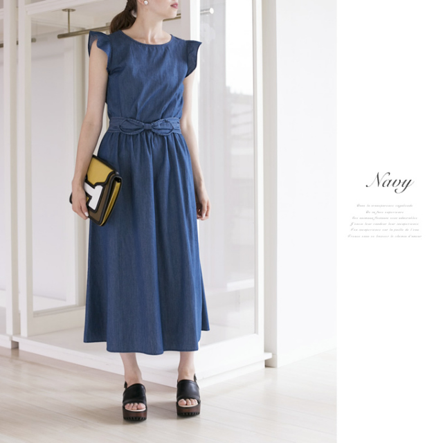 オンライン限定 ウエストリボン付きデニムロング丈ワンピース Merty マーティー 15 Pre Fall Collection デニムの特性をご理解して頂いた上 ご購入くださいませ Sale品の為 返品 交換 キャンセル 配送日指定不可