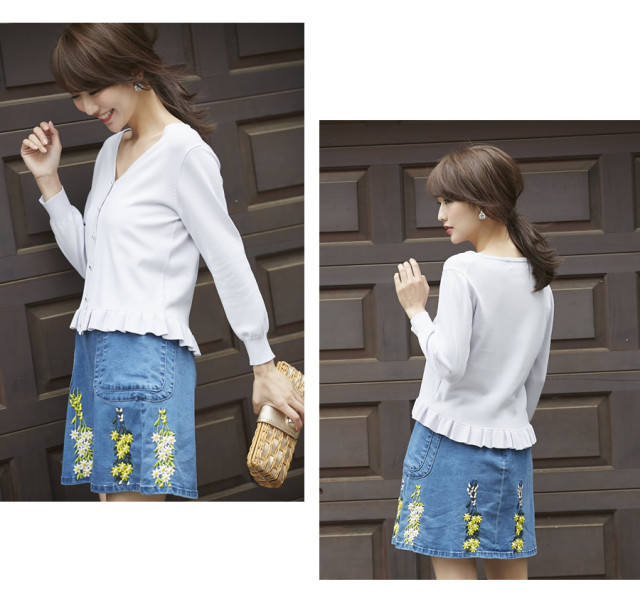 甘いひとクセがたまらない裾フリルシャリ感ニットカーディガン 【mifai  