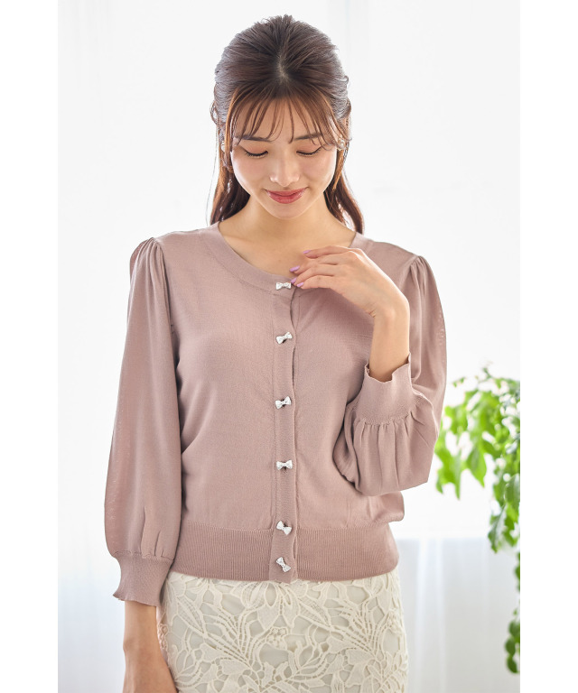 前後2WAYリボン釦カーディガン 
