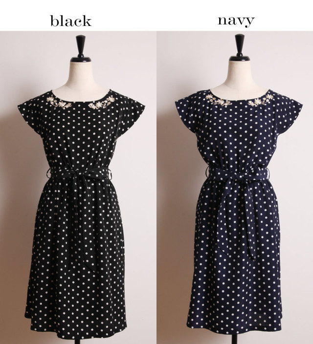 ネックフラワー刺繍入りポルカドットとろみワンピース Miolon ミオロン Tocco Closet トッコクローゼット Collection