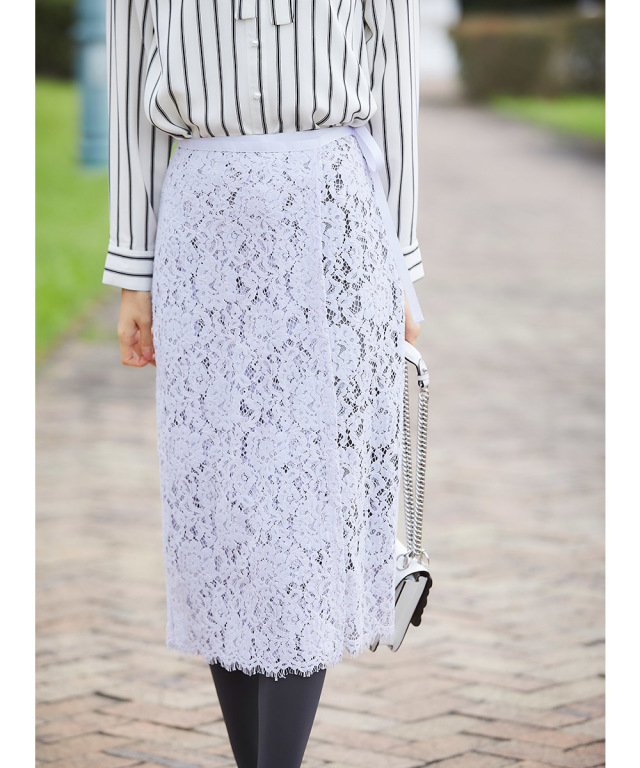 華やかな品格をキープするりぼん付きフラワーレースラップタイトスカート Tocco Closet Luxe