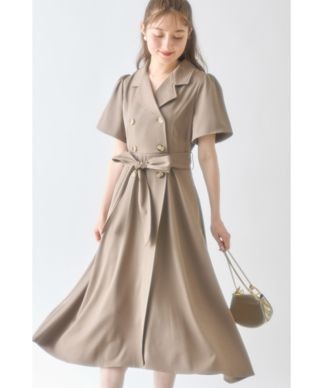 ウエストリボン付きトレンチライクワンピース 