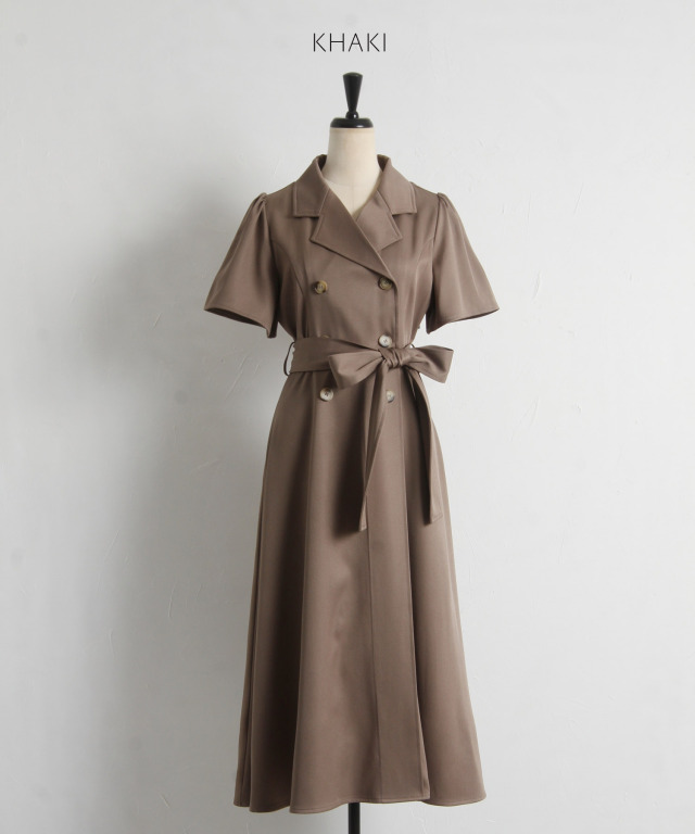 ウエストリボン付きトレンチライクワンピース 