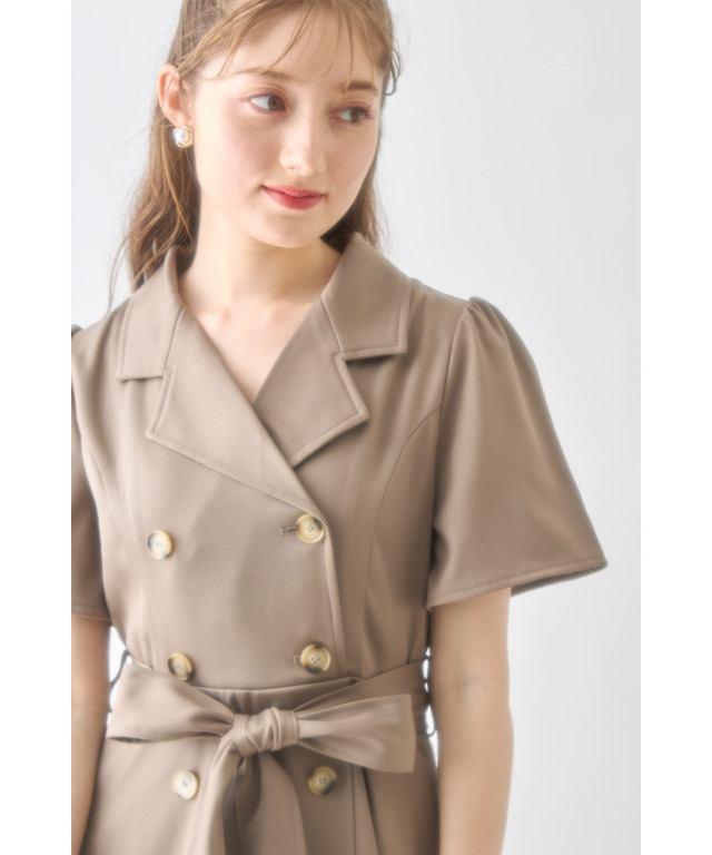 ウエストリボン付きトレンチライクワンピース 