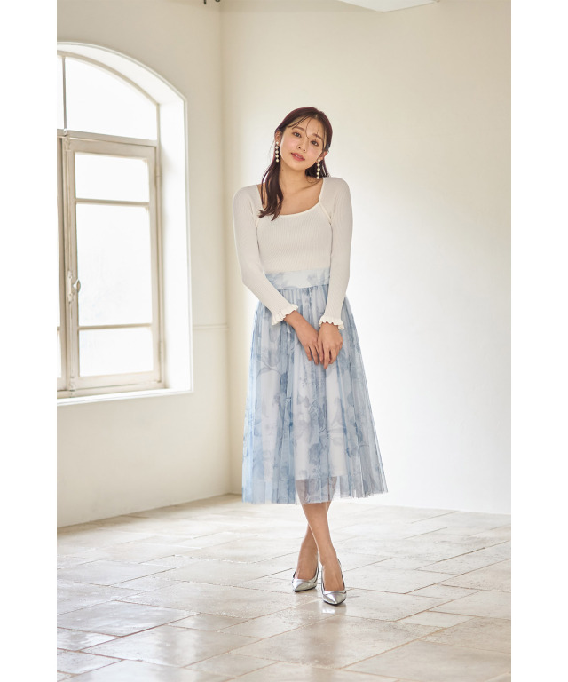 【新品】トッコクローゼット フラワープリントチュールフレアスカート ピンク トッコクローゼット tocco closet フラワープリントチュール