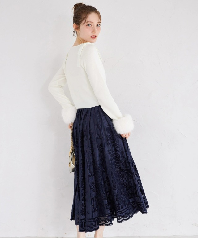 ベロアレースキャザーフレアスカート