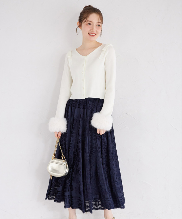 ベロアレースキャザーフレアスカート