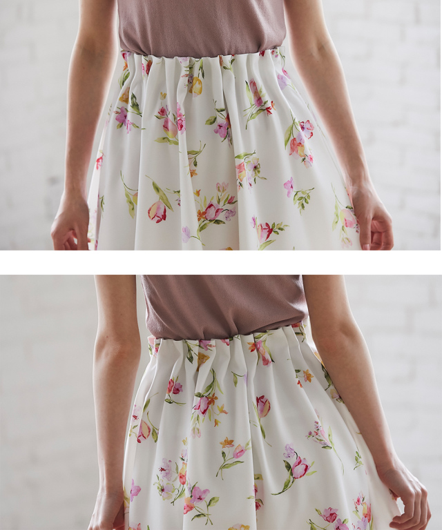 大人な甘さが輝く裾ライン入りフラワープリントフレアスカート 