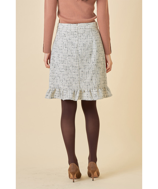 オシャレが楽しくなる裾フリル付きツイードスカート 