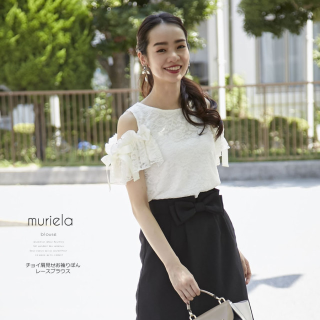 チョイ肩見せお袖りぼんレースブラウス 【muriela ミュリーラ