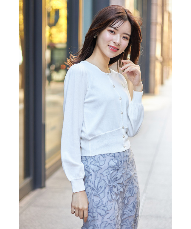 kanaraページ tocco closet パール釦チュールフリル付きカーディガン【shesly