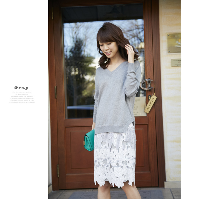 NEHERA】pink×ivory ストライプ silk混ネップ 変形スカート