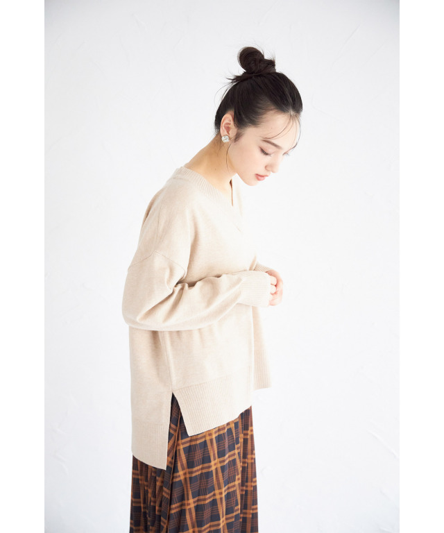 ドロップショルダーVネックマシュマロタッチニットプルオーバー≪Gray