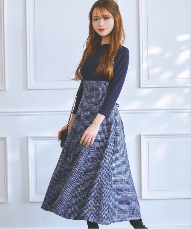 バックレースアップツイードドッキングワンピース≪@ichaaakoさんコラボ≫ 