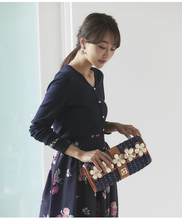 タグ付き新品】 アベニールエトワール ビジュー半袖カーディガン 38 紺  