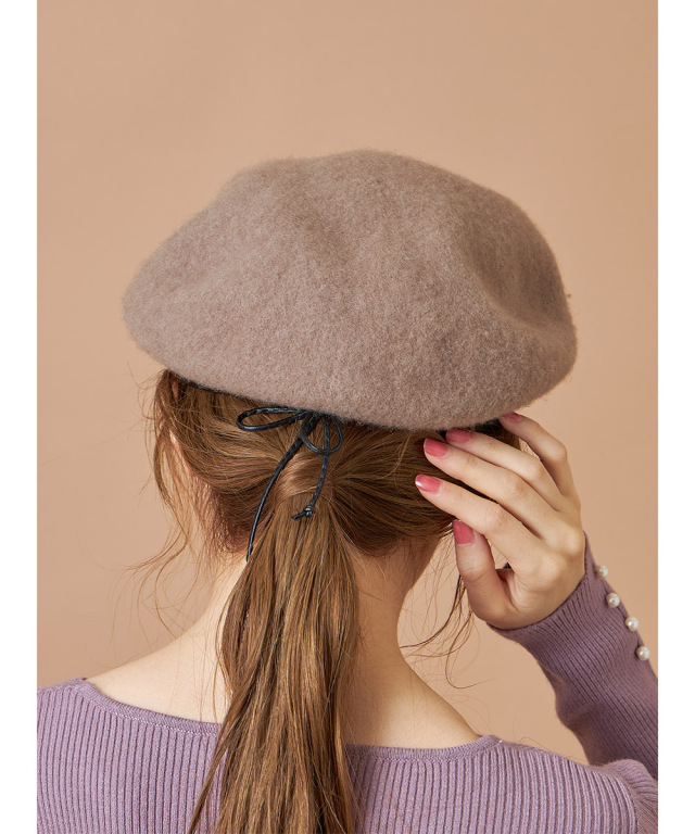 フェイクレザーパイピングフェルトベレー帽