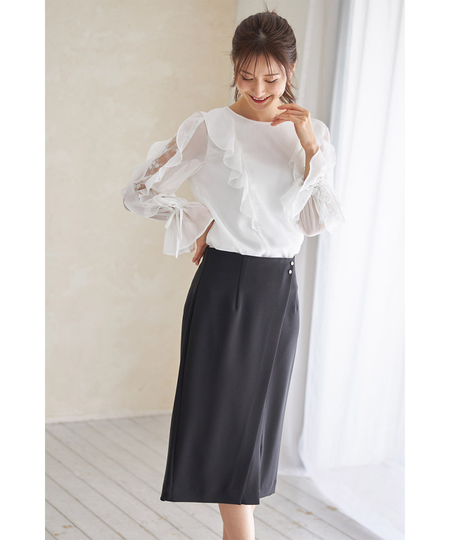 茉莉☆*:.【新品】.。.:*☆ コシラエル ❤︎ レインスカート ラグジュアリーな凛々しさ。飾り釦付きラップタイトスカート